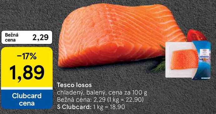 Tesco losos, cena za 100 g 