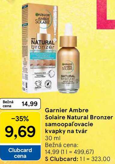 Garnier Ambre Solaire Natural Bronzer samoopaľovacie kvapky na tvár, 30 ml
