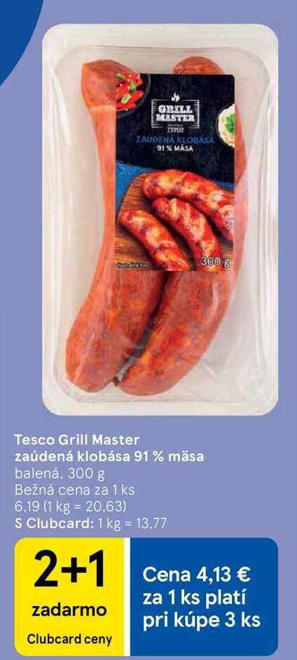Tesco Grill Master zaúdená klobása 91 % mäsa, 300 g 