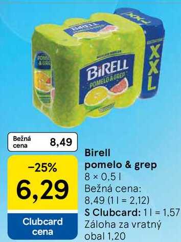 Birell pomelo & grep, 8x 0,5 l