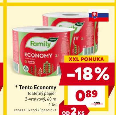 Tento Economy toaletný papier 2-vrstvový, 60 m 1 ks 
