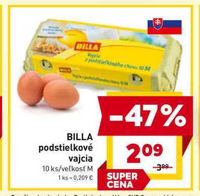 BILLA podstielkové vajcia 10 ks/veľkosť M 
