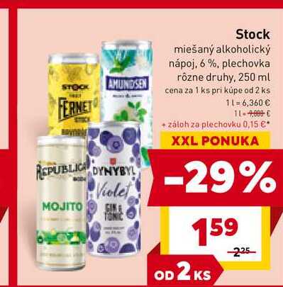 Stock miešaný alkoholický nápoj, 6%, plechovka rôzne druhy, 250 ml 