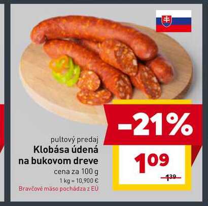 Klobása údená na bukovom dreve cena za 100 g 