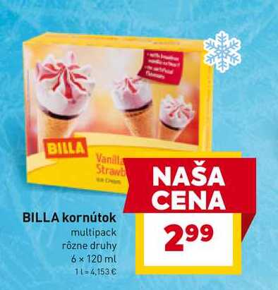 BILLA kornútok multipack rôzne druhy 6 x 120 ml 