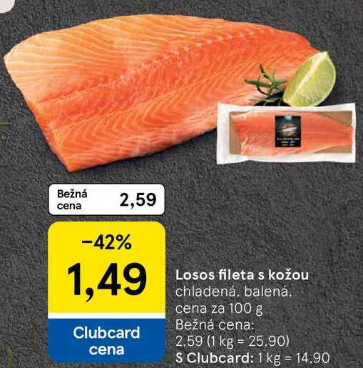 Losos fileta s kožou, cena za 100 g 