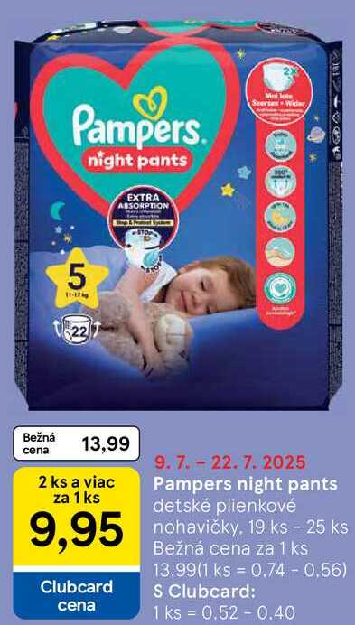Pampers night pants, 19 ks - 25 ks 