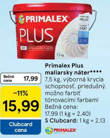 Primalex Plus maliarsky náter, 7,5 kg