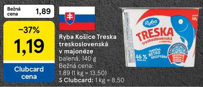 Ryba Košice Treska treskoslovenská v majonéze, 140 g 