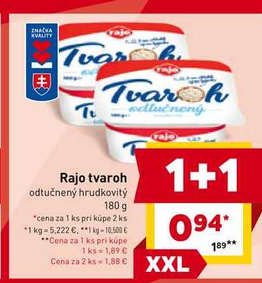 Rajo tvaroh odtučnený hrudkovitý 180 g 