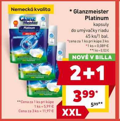 Glanzmeister Platinum kapsuly do umývačky riadu 45 ks/1 bal. 
