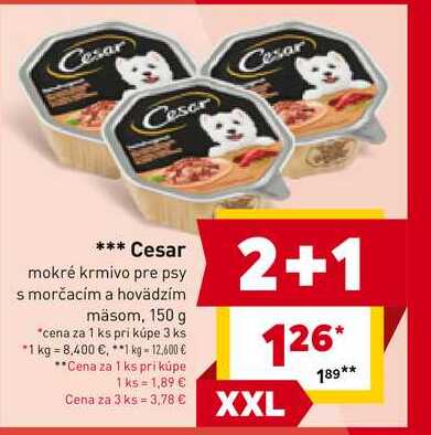 Cesar mokré krmivo pre psy s morčacím a hovädzím mäsom, 150 g 