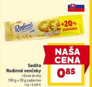 Sedita Rodinné venčeky rôzne druhy 100 g + 20 g zadarmo