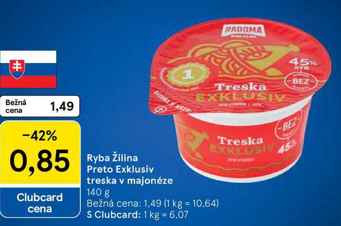 Ryba Žilina Preto Exklusiv treska v majonéze, 140 g