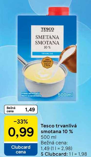 Tesco trvanlivá smotana 10 %, 500 ml 
