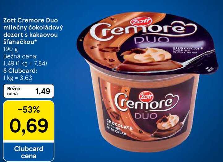 Zott Cremore Duo mliečny čokoládový dezert s kakaovou šľahačkou, 190 g