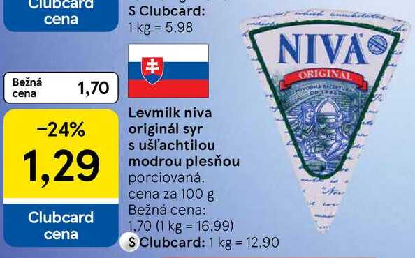 Levmilk niva originál syr s ušľachtilou modrou plesňou, cena za 100 g 
