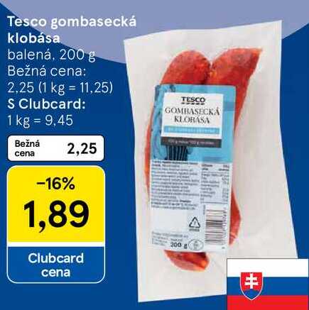 Tesco gombasecká klobása, 200 g