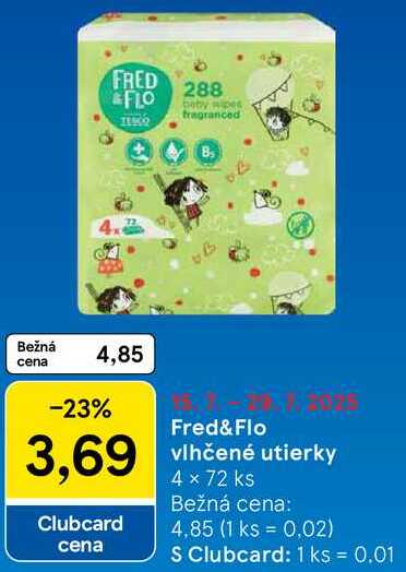 Fred& Flo vlhčené utierky, 4x 72 ks