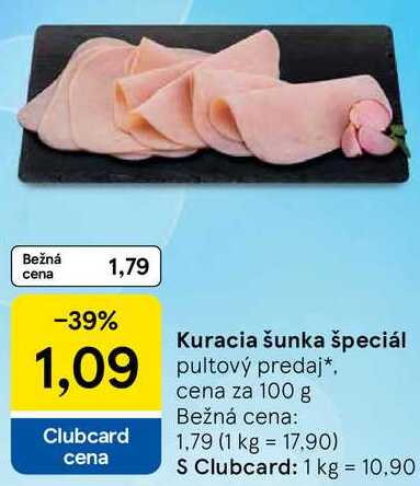 Kuracia šunka špeciál, cena za 100 g 