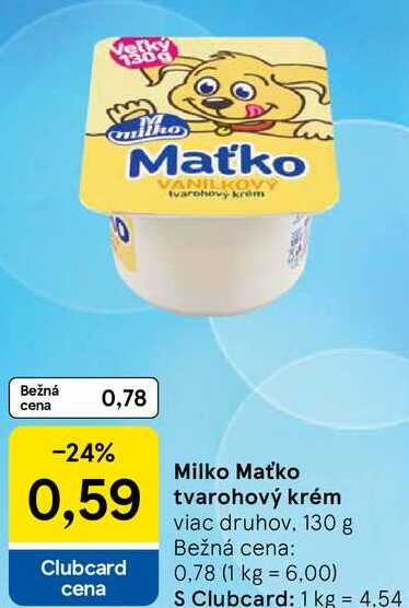Milko Maťko tvarohový krém, 130 g