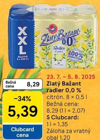Zlatý Bažant radler 0,0 %, 8x 0,5 l