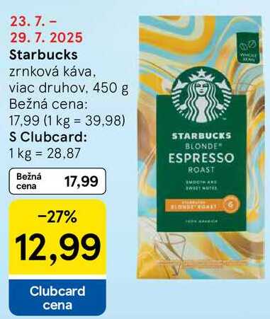 Starbucks zrnková káva, 450 g