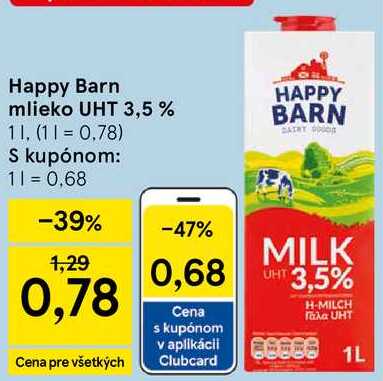 Happy Barn mlieko UHT 3,5 %, 1 l