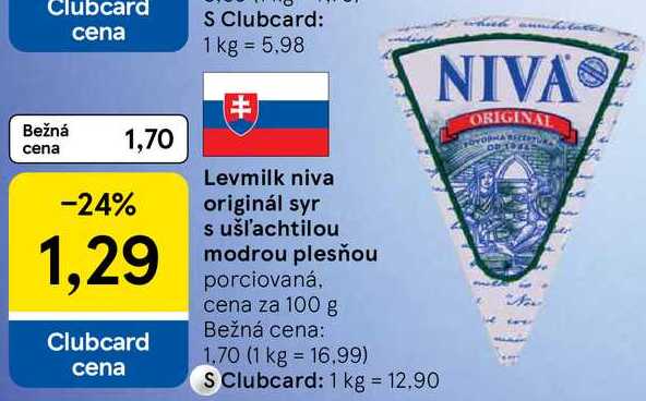 Levmilk niva originál syr s ušľachtilou modrou plesňou, cena za 100 g 