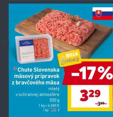 Chute Slovenska mäsový prípravok z bravčového mäsa mletý vochrannej atmosfére 500 g 