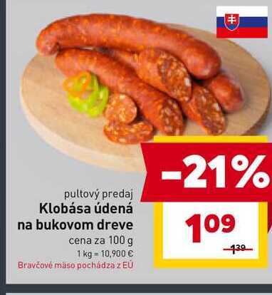 Klobása údená na bukovom dreve cena za 100 g