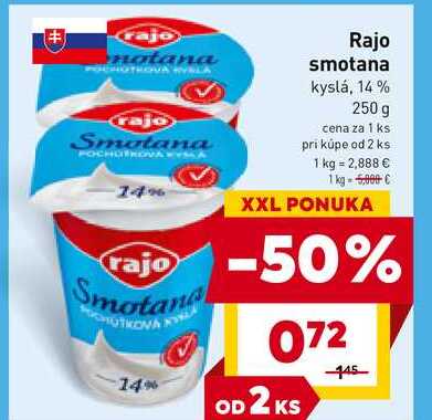Rajo smotana kyslá, 14% 250 g 