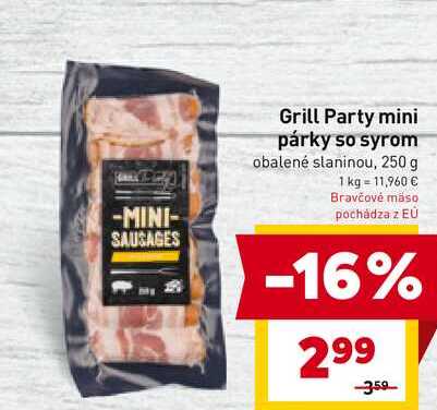 Grill Party mini párky so syrom obalené slaninou, 250 g