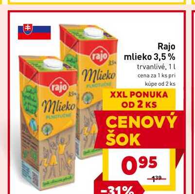 Rajo mlieko 3,5% trvanlivé, 1l