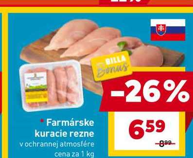 Farmárske kuracie rezne v ochrannej atmosfére cena za 1 kg 