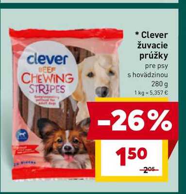 Clever žuvacie prúžky pre psy s hovädzinou 280 g 