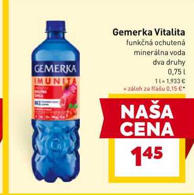 Gemerka Vitalita funkčná ochutená minerálna voda dva druhy 0,75 L 