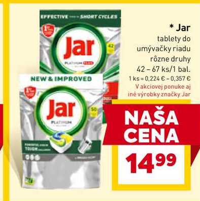 Jar tablety do umývačky riadu rôzne druhy 42-67 ks/1 bal. 