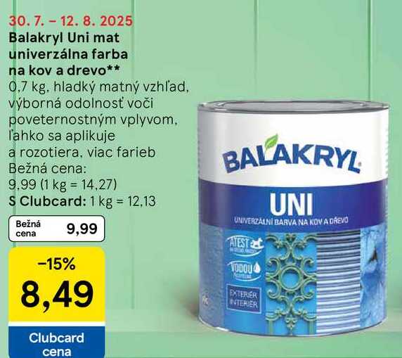 Balakryl Uni mat univerzálna farba na kov a drevo, 0,7 l