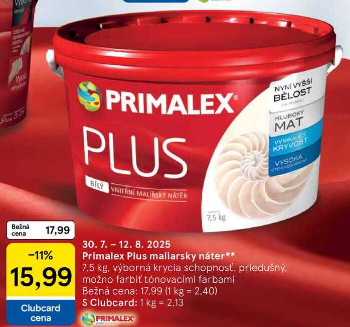 Primalex Plus maliarsky náter, 7,5 kg