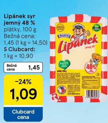 Lipánek syr jemný 48 %, 100 g
