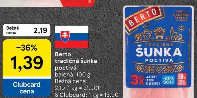 Berto tradičná šunka poctivá, 100 g 