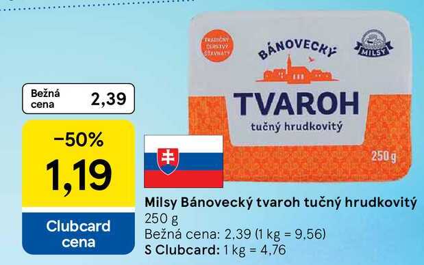 Milsy Bánovecký tvaroh tučný hrudkovitý, 250 g