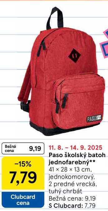 Paso školský batoh jednofarebný