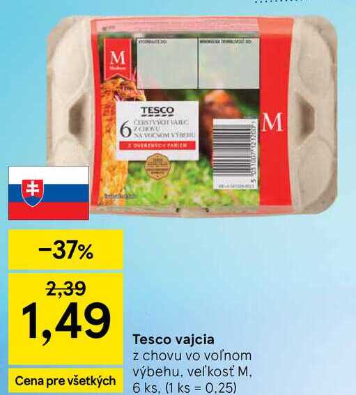 Tesco vajcia, 6 ks