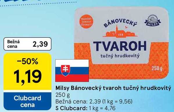 Milsy Bánovecký tvaroh tučný hrudkovitý, 250 g 
