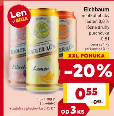Eichbaum nealkoholický radler, 0,0% rôzne druhy plechovka 0,5l