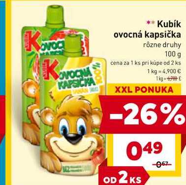 Kubík ovocná kapsička rôzne druhy 100 g 