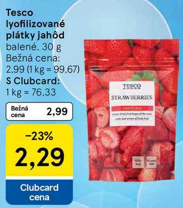 Tesco lyofilizované plátky jahôd, 30 g