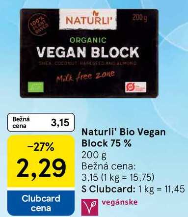 Naturli' Bio Vegan Block 75%, 200 g